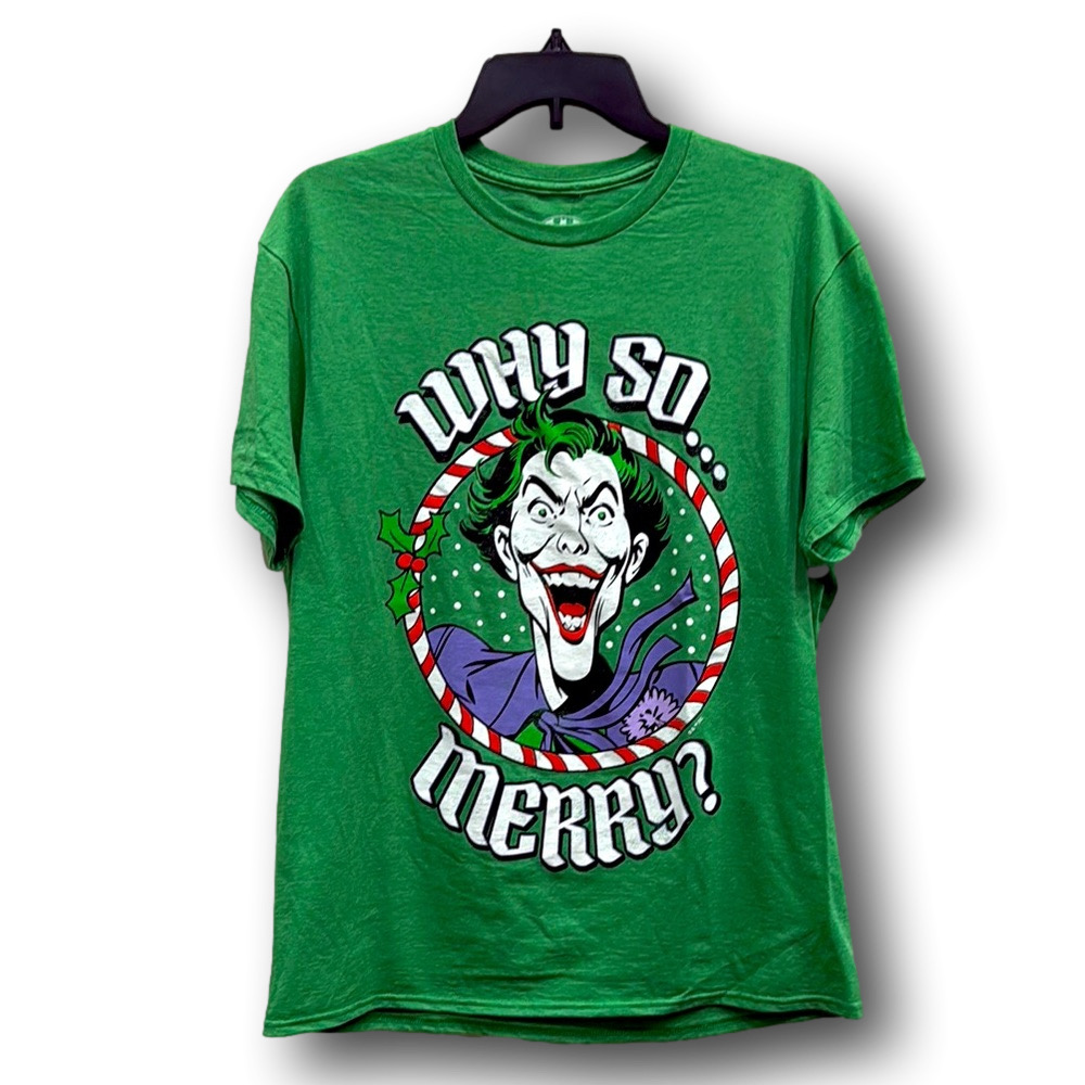 The Joker "Why So Merry?" Christmas Holiday Graphic T-Shirt - Size Large - NWT